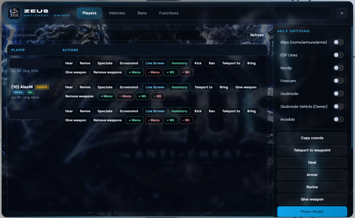 Zeus anticheat dashboard preview
